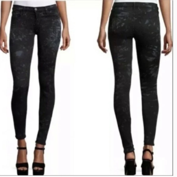 J Brand Navy Blue Shattered Glass Grunge Academia Streetwear Skinny Jean Size 25 - Picture 1 of 12